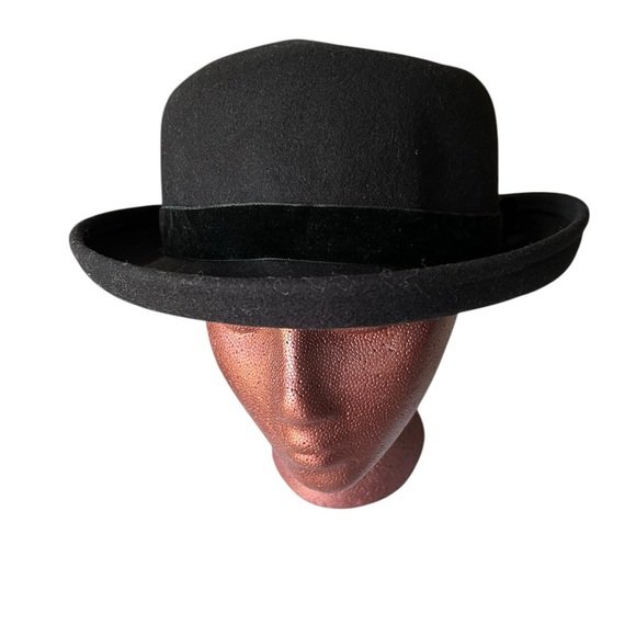 Classic Black Bowler Hat, vintage wool with velvet ribbon main image 7